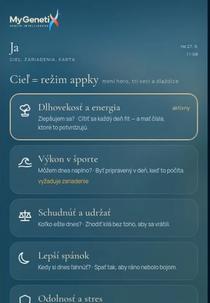 Výber z piatich cieľov v aplikácii MyGenetiX 4.0